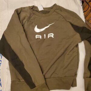 Nike Air Olive Green Crewneck Sweatshirt Medium Black Sleeve Logo